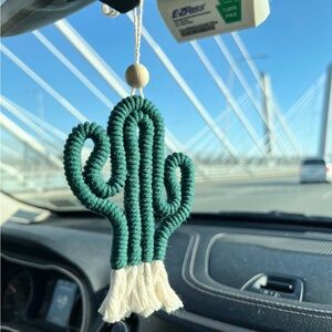 Green Cactus Macrame Car Charm